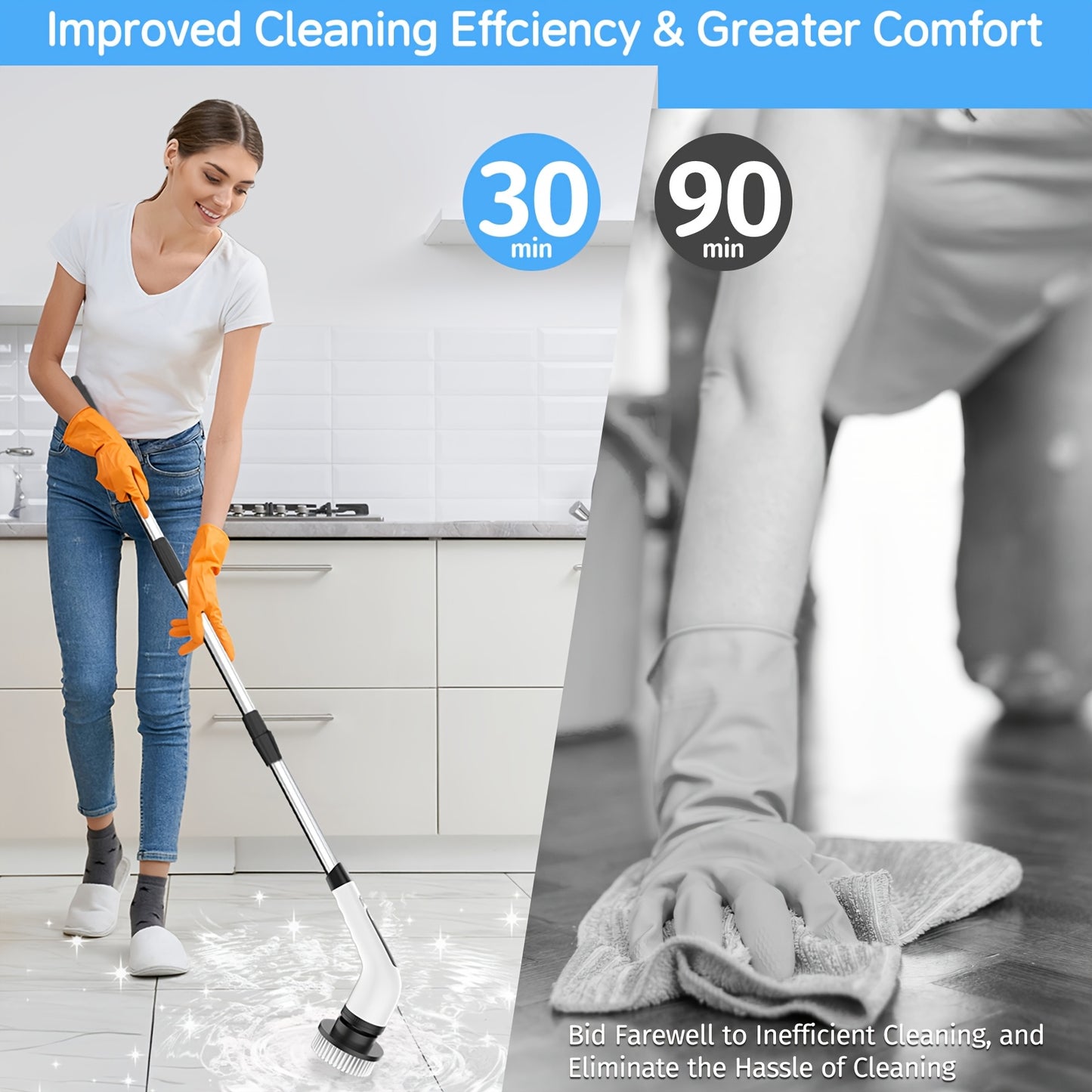 2025 Cordless Electric Spin Scrubber – Dual Speed, Adjustable Handle, 7 Brush Heads