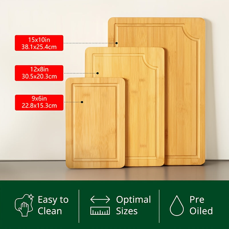 3pc Bamboo Cutting Board Set – Kitchen, Meat, & Charcuterie Prep